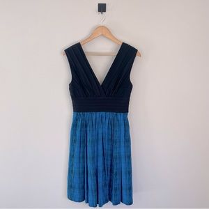Tracy Reece Deep V Neck Black & Blue Plaid Vintage Style Dress